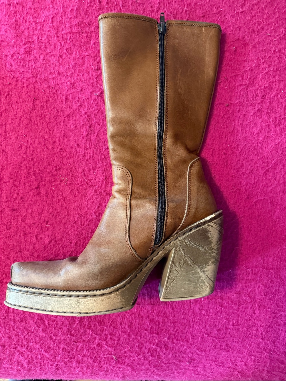 Vintage Leather Platform Boots in Cognac Brown - Picture 2 of 10